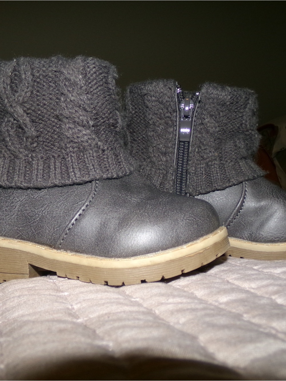 Girls' Gray Knit Cuff Ankle Boots - Kids Other Hats